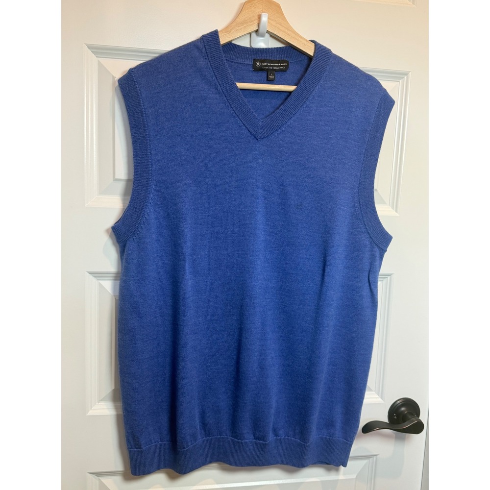 Hart Schaffner Marx Mens Blue Extra Fine Merino Wool V-Neck Sweater Vest Large